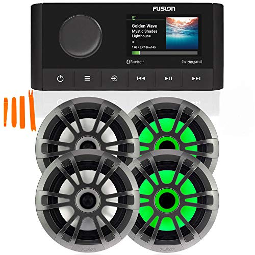 Fusion MS-RA210 Marine AM FM BT NEMA2000 SiriusXM Ready Stereo with 2 Pair Fusion EL-FL651SPG EL Series 6.5 Shallow Mount RGB LED, Sports Grey Grille