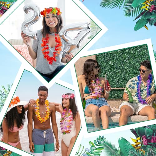 hawaiian leis decorations24pcsleis for luau party decortropical hawaiian bulk hula dance party decorcolorful flower necklace summer beach pool birthday theme party favors supplies