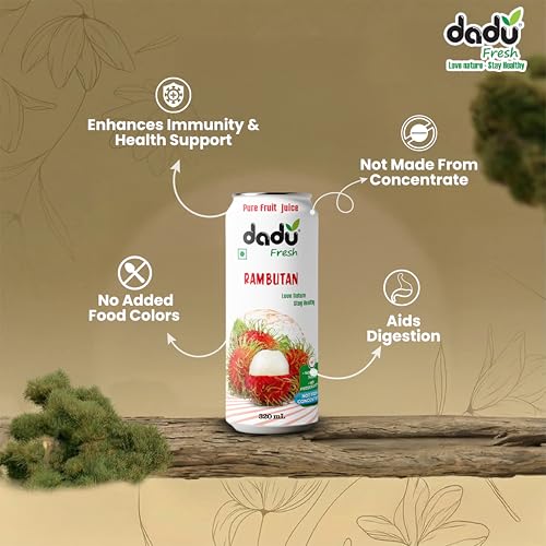 Image of Dadu Fresh Fruit Juice Combo | Avocado & Mango, Plum, Mangosteen & Rambutan | Pure Fruit Healthy Beverage | No Added Sugar, No Preservatives, Not from Concentrate | Vitamin Rich & Naturally Refreshing | 1210ml (4 Cans)