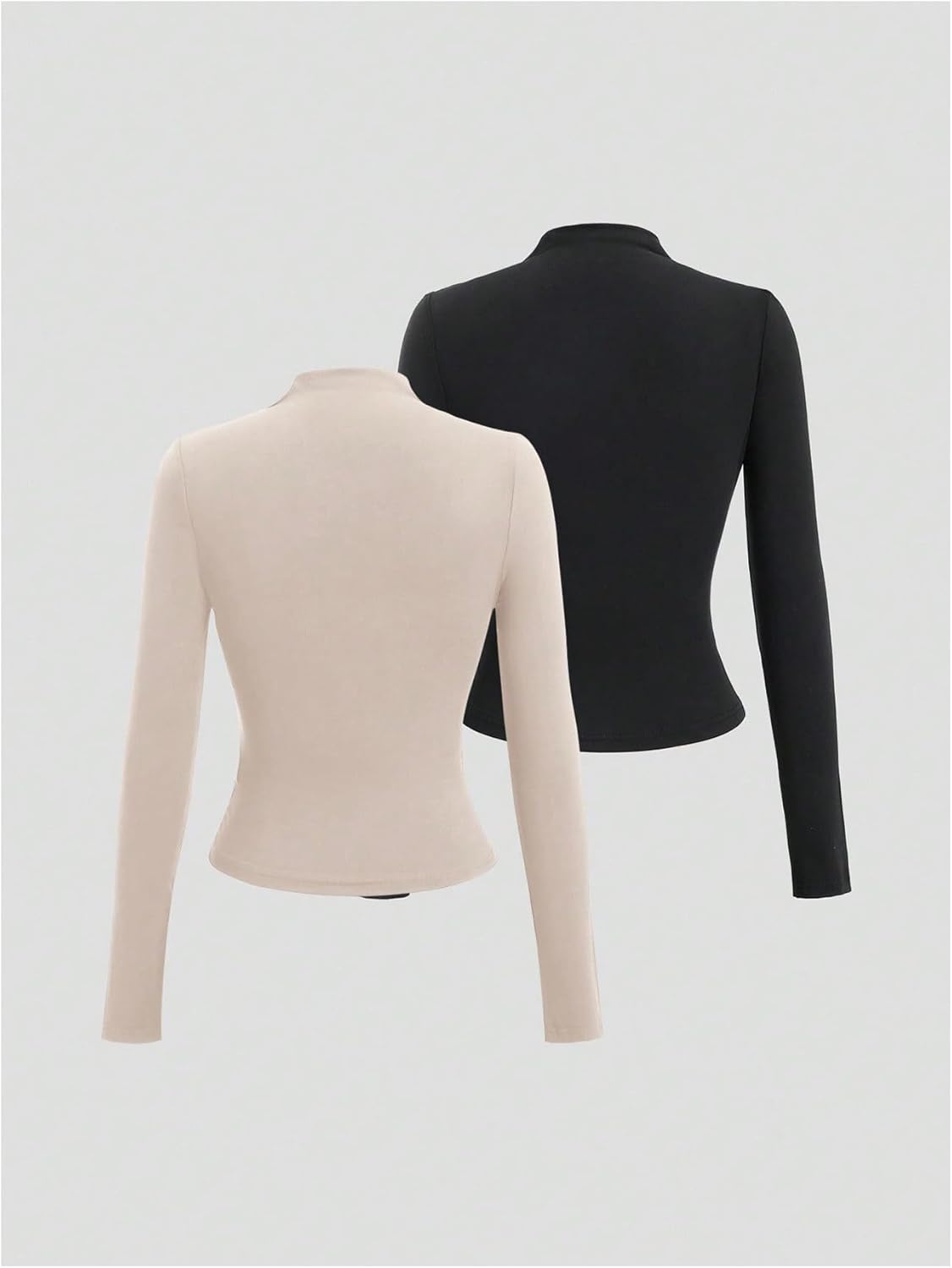 SweatyRocks Women's 2 Pack Ruched Mock Neck Long Sleeve T Shirt Fitted Tee Tops - Image 2