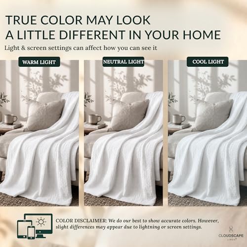 CLOUDSCAPE 8 Layer Muslin Blanket for Adults, 100% Cotton Gauze Blanket King Size Bedding, 92" x 108" Fits Up to Cal King Bed, All-Season, Soft, Lightweight Breathable Layering Summer Blankets- White by CLOUDSCAPE LINEN - Image 8