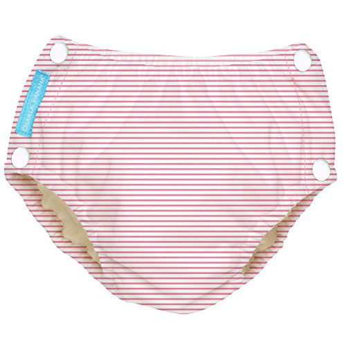Charlie Banana Reusable Easy Snaps Swim Diaper, Pencil Stripes Pink, Large