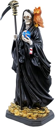 Miniatura 2 de VILLAGE GIFT IMPORTERS Estatua de Santa Muerte de 12 pulgadas | Nuestra Señora de una Santa Muerte | Bata negra | Estatua de esqueleto que sostiene