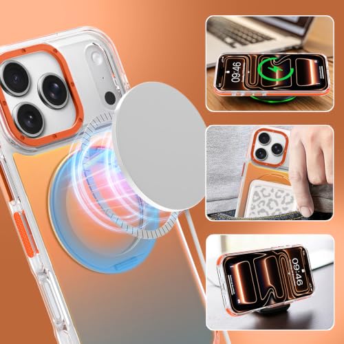 Image of Magnetic for iPhone 17 Pro Case with 360 Stand [Compatible with Magsafe] [Fluorescent Design] [1 Screen Protector] Slim Translucent Matte Case for iPhone 17 Pro 6.3 inch, Orange