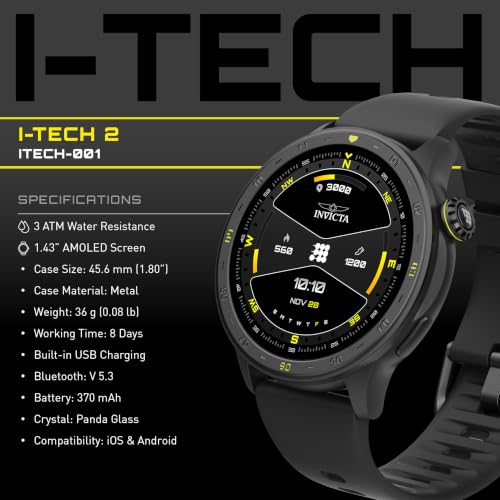 Image of Invicta I-Tech Digital Smartwatch, 1.43″ Display, Silicone Strap, Swim Tracking, 100+ Sports Modes, Bluetooth 5.3, GPS,Unisex