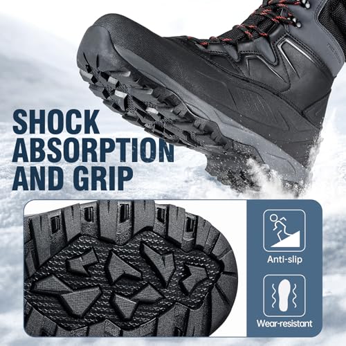 FREE SOLDIER Snow Boots for Men Winter Waterproof Non-slip Flock Outdoor Hiking Work Boots(black 7.5)4
