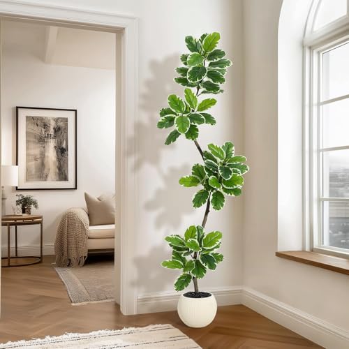 Garvee Fiddle Leaf Fig Tree Artificial Indoor, Faux Floor Plant, 6FT Tall Fake Plant with Planter and Pebbles, Artificial Trees for Home Decor Indoor,
