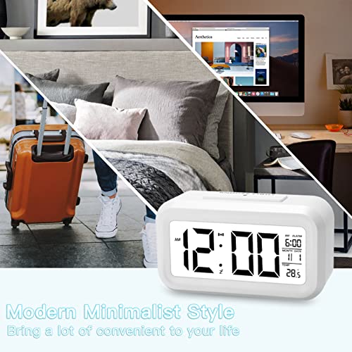 Reloj Despertador Digital, Qoosea LED Pantalla Reloj Alarma Inteligente con Función Snooze y Temperatura, Reloj Despertador Digital Pilas con Sensor de Brillo para Dormitorio/Hogar/Oficina/Cocina