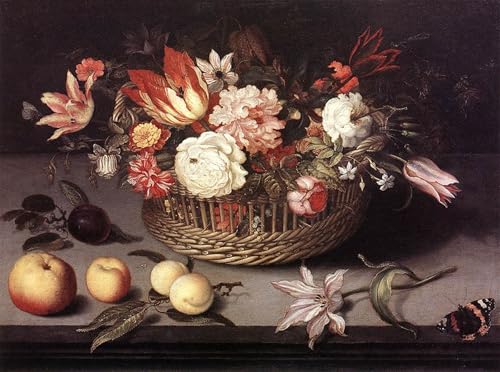 Impression sur toile Panier de fleurs Bosschaert 60x90cm, peinture decoration salon