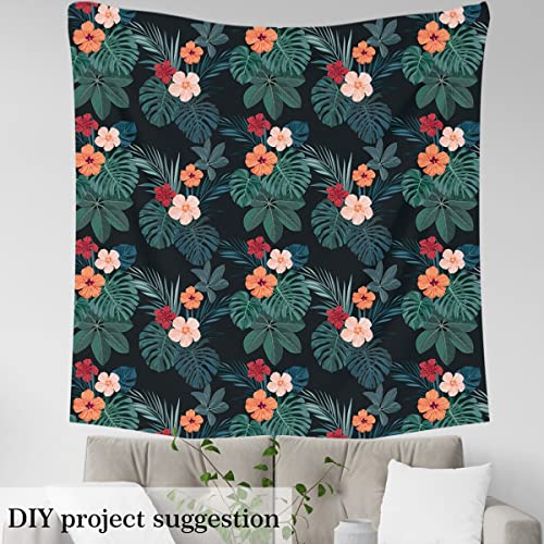Tropical Floral Upholstery Fabric by The Yard,Exotic Palm Leaves Reupholstery Fabric for Chairs,Hibiscus Flowers Room Fabric for Outdoor and DIY Projects,1 Yard,(L92*W150cm) Dark Green - Image 3