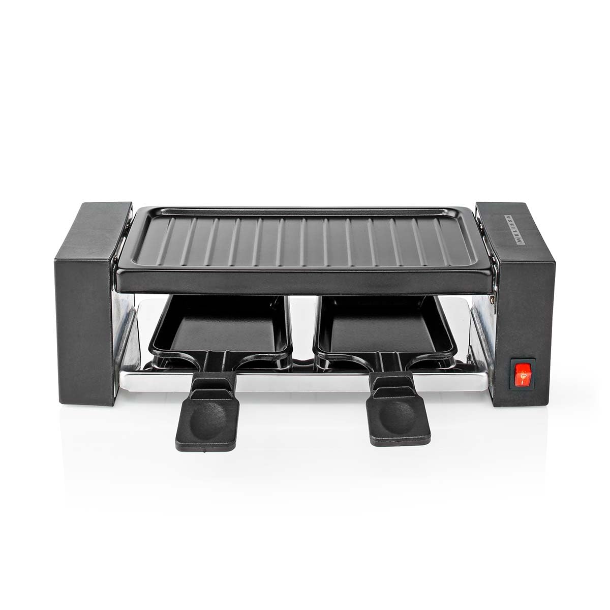 Melissa Raclette Gourmet Set for 2 People, 400 W Table Grill with Non-Stick Coating, 23 x 10 cm Grill Plate, 2 Pans and Wooden Spatulas