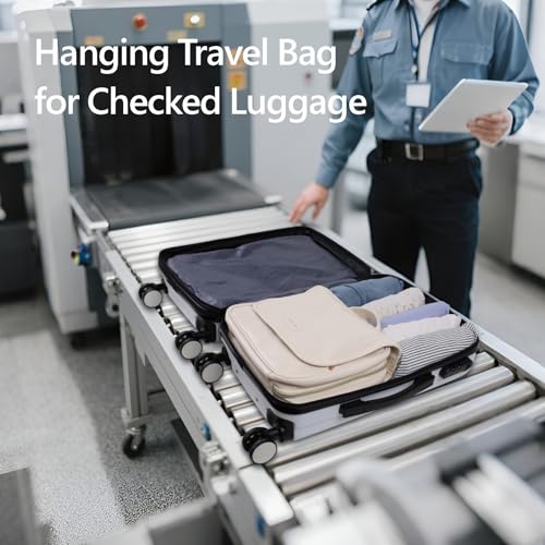 PACKISM Hanging Travel Bag for Traveling with Clear Makeup Bag - Soft Leather Waterproof Travel Toiletry Bag for Full-Sized Toiletries and TSA Approved Toiletry Bag, Off White (L)3