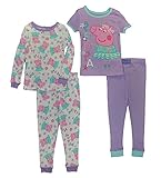 Peppa Pig Girls' Toddler Ballerina 4 Piece Cotton Pajama Set, Purple, 4T