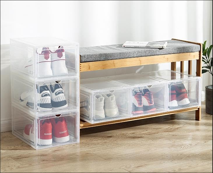 Miniatura 9 de Paquete de 9 cajas organizadoras de zapatos, organizador de almacenamiento de zapatos transparente grueso y resistente mejorado con puerta