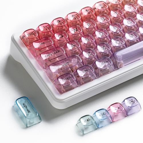 Image of Purple Gradient Clear Keycaps, 125 Keys MOA Profile Transparent Keyboard keycaps, Shine Through Key caps, Compatible with 60%, 65%, 75%, 96%, Full-Sized Layout Mx Switches Mechanical Keyboard