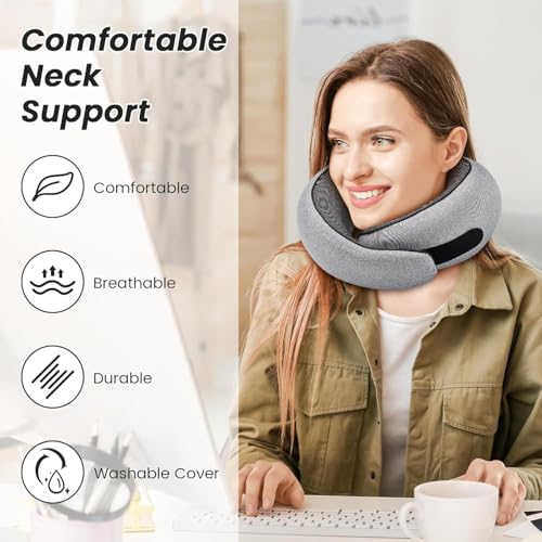 Image of SZXYX Travel Pillows - 100% Pure Memory Foam Neck Pillow for Airplanes, Comfortable Breathable Cover, 360 Support Stowable Pillows for Sleeping, Car, Airport Travel Essentials, Charcoal Grey
