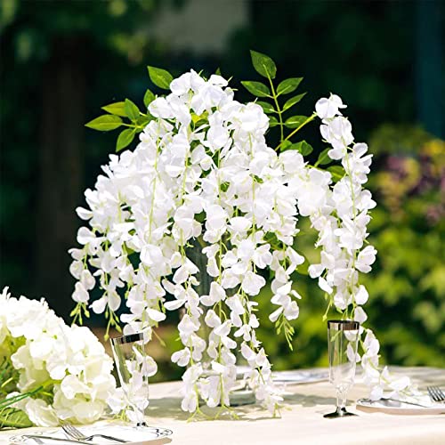 Bleum Cade 10 Pcs White Wisteria Hanging Flowers, 3.6Ft/Pcs Fake Wisteria Flowers, Artificial Hanging Wisteria Garland For Wedding Party Home Backdrop Wall Decorations #TOP4