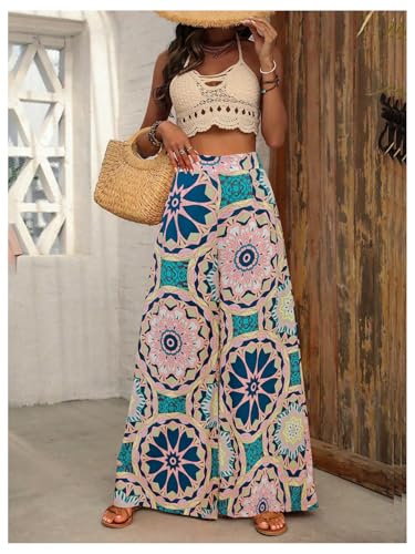 SHENHE Women's Summer Wide Leg Floral Flowy Palazzo Pants High Waisted Beach Boho Trousers3