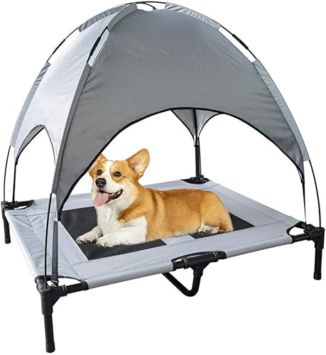 Miniatura 11 de Cama elevada impermeable para perros con toldo y malla de refrigeración – Cuna elevada portátil para perros grandes, tienda de campaña para