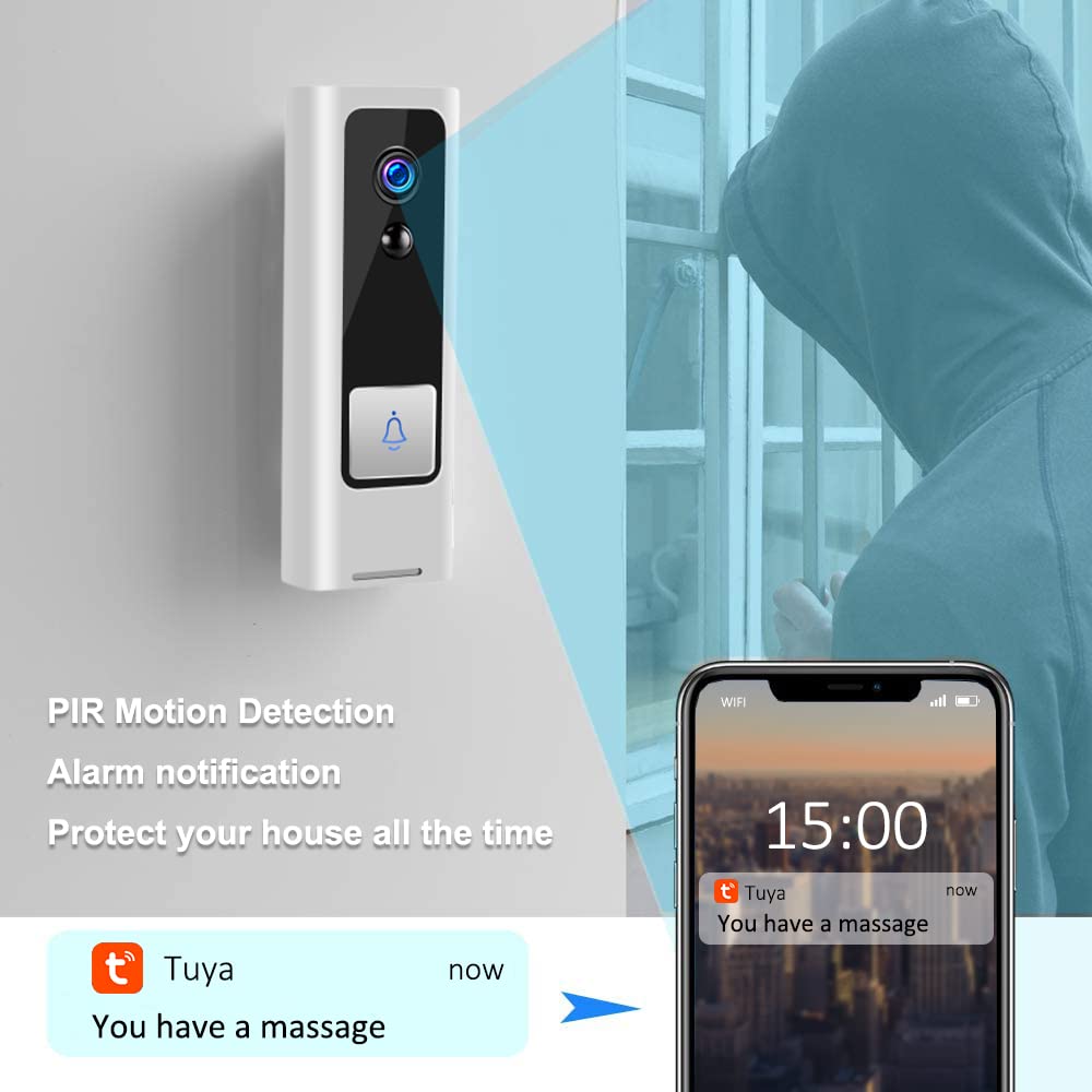 Timbre Inalámbrico con Camara, Timbre de vídeo Tuya 1080P HD, Monitor inalámbrico for bebés, Timbre for Puerta de casa, teléfono PIR, Seguridad de Movimiento, videoportero for el hogar(Option 3)