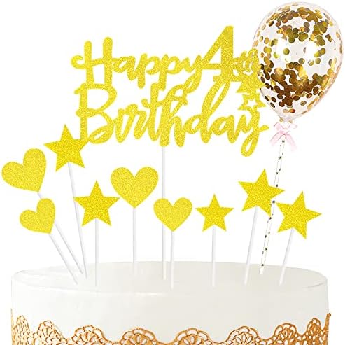 Zayin Personalised Happy 8th Birthday Cake Topper Set,Happy Birthday Sign for Cake,11p Glitter Balloon Stars Heart Cupcake Topper 8th Birthday Cake Party Decoration(8 year old, Pink)