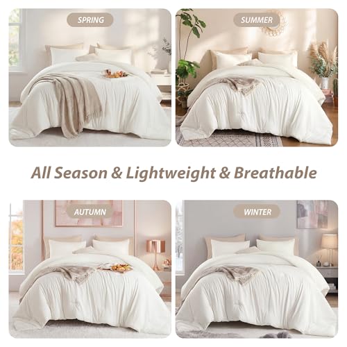 Image of weigelia Super-Soft Micorfiber Comforter Set - King Size Cream White Lightweight Warmth Comforter for All Season Use, Machine Washable White Bedding Set (1 Comforter, 1 Pillowcases)