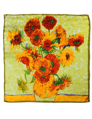 Dahlia Women's 100% Luxury Square Silk Scarf - Van Gogh Sunflower