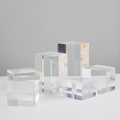 Miniatura 6 de Cubo de acrílico pulido transparente para fotos, bloques de visualización pulidos con borde, base de exhibición, pedestal sólido para figuras