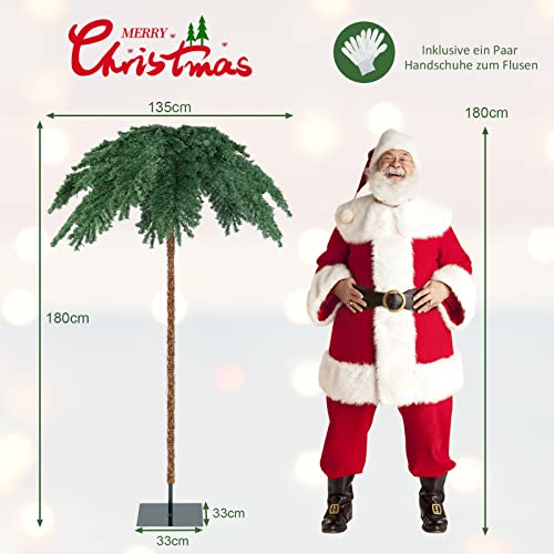 COSTWAY 180 cm Künstliche Palme beleuchtet, Kunstbaum mit 250 LED-Lichtern in Warmweiß, LED Baum mit 813 Spitzen & Metallständer, Lichterbaum für Weihnachten & Terrasse, Innen- und Außendekoration