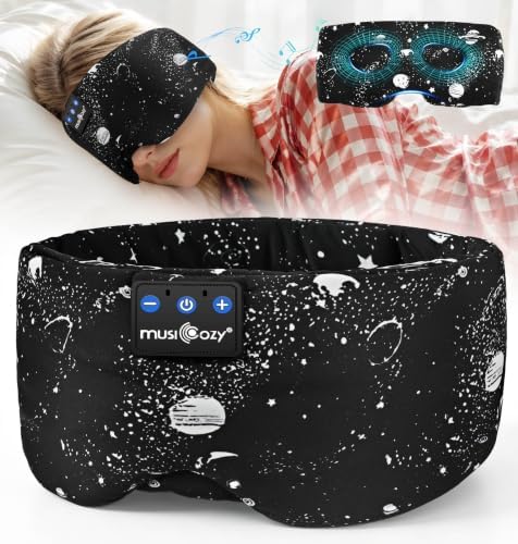 MUSICOZY 3D Schlafmaske mit Kopfhörer Bluetooth 5.4 schlafkopfhörer | Kühlende Eisseide,ultradünne Lautsprecher und Lichtblockierung. Druckfrei. Als Kopfhörer zum Schlafen und für