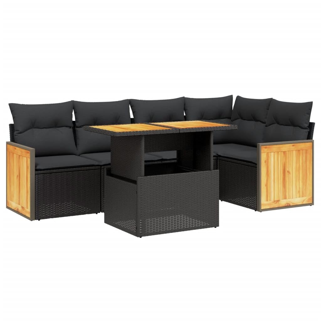 vidaXL Salon de Jardin avec Coussins 6 pcs, Canapés de Terrasse, Ensemble de Meubles de Patio, Mobilier d'Extérieur, Noir Résine Tressée