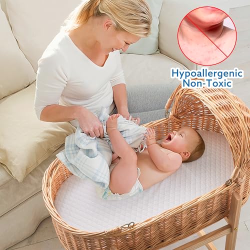 Image of Baby Bassinet Mattress Pad 30 inchx15 inch Oval - Waterproof Bamboo Cover, Premium Foam, Breathable, Hypoallergenic, Non-Toxic Topper, for Cradle and Moses Basket