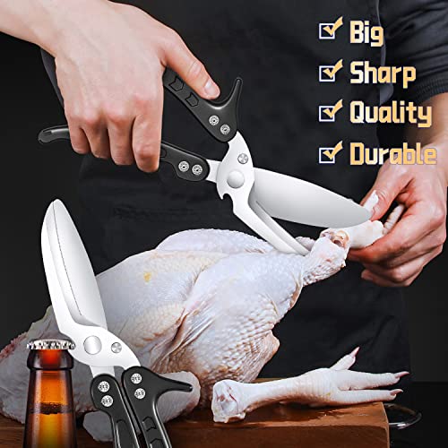 Popsun Kitchen Poultry Shears, Kitchen Scissors Heavy Duty With Serrated Edge, Detachable Kitchen Shears With Spring Loaded, Stainless Steel Multipurpose Sharp For Cutting Chicken, Fish, Bone, Meat #TOP4