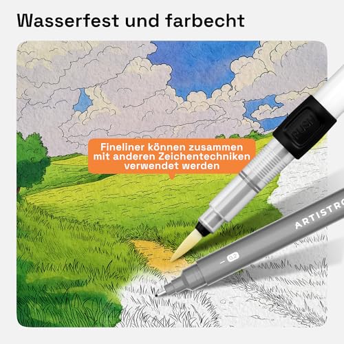 Artistro Fineliner Stifte Set, 2 Stück Schwarz Filzstiften, Tuschezeichner, Fineliner Set, Stifte, Wasserfest Tuschestifte zum Skizzieren, Illustration, Kalligraphie, Zeichnen, Handlettering