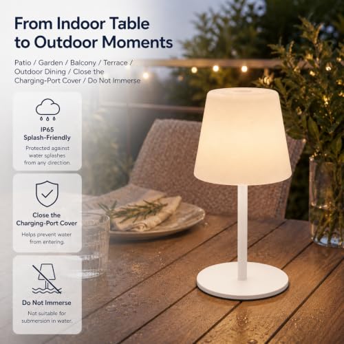 Image of IP65 Waterproof Shower Lamp, Cordless Rechargeable Table Lamp, White