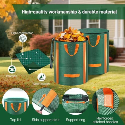 Reusable Yard Waste Bags 3 Packs 72 Gallon Standable Garden Bags for Leaves with Reinforced Carry Handles Heavy Duty Collapsible Yard Waste Containers for Leaves, Lawn Debris & Grass Clippings