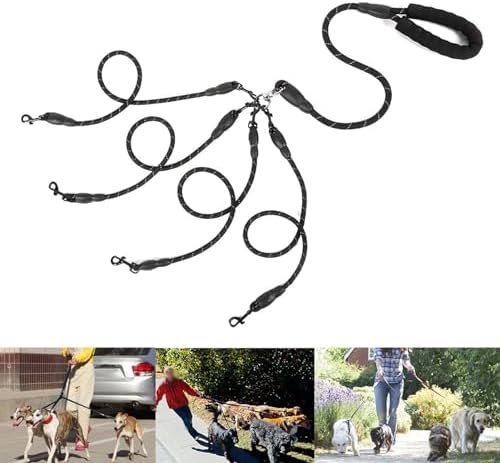 Fabater Dog Traction Rope 4 Ways, Outdoor Walking Pet Lead with Foam Handle, Nylon Rotating Metal Buckle, Heavy Duty Control Leash for Small Dog Cat, 4.9ft Black (Stainless Steel) — view 6
