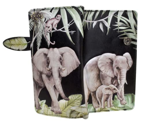 Shag Wear Elephant Jungle Large Animal Wallet for Women and Teen Girls Vegan Faux Leather 7" Black3