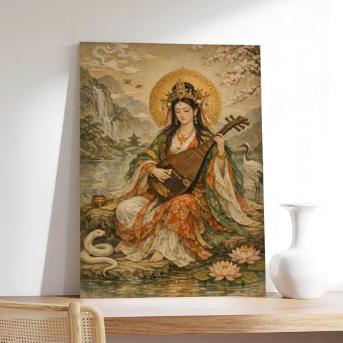 Déesse japonaise Benzaiten : rompez la monotonie de vos murs avec cette toile zen