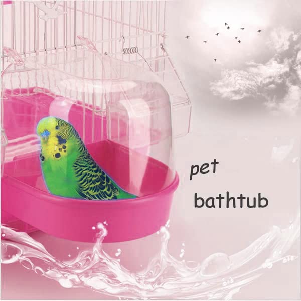 Sage Square Bird Bath Box, Caged Bird Wonderful Bathtub with Hole for Water Spray for Pet Small Birds Canary Budgies Parrot Parakeet Finch Canary Cockatiel Parrot Lovebird (Pink) 2
