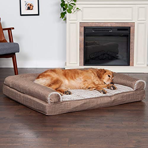 Furhaven Orthopedic Dog Bed For Large Dogs W/ Removable Bolsters & Washable Cover, For Dogs Up To 95 Lbs - Luxe Faux Fur & Performance Linen Sofa - Woodsmoke, Jumbo/Xl #TOP2