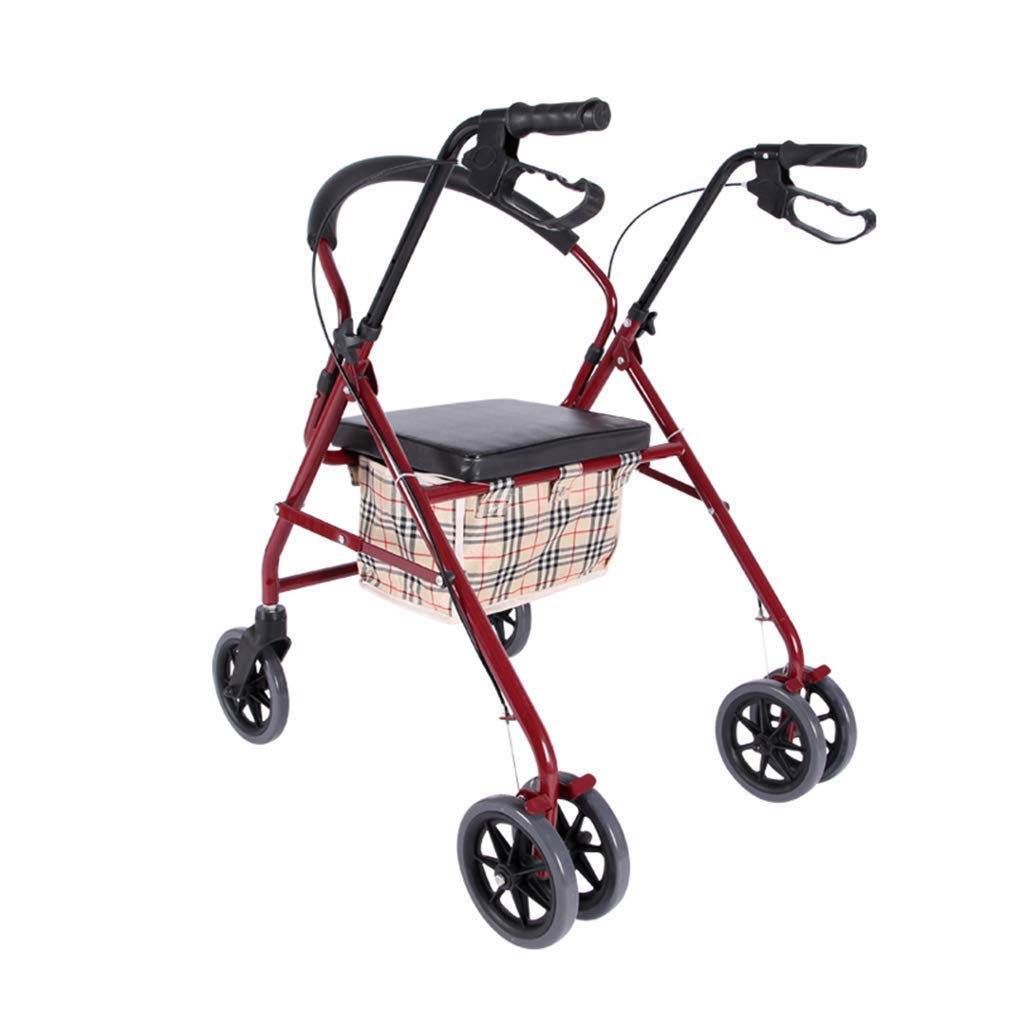 Chodzik Rollator z siedziskiem, składany chodzik, 4-kołowe pomoce do chodzenia, podwójny układ hamulcowy, używany do chodzenia seniorów, czerwony Interesting