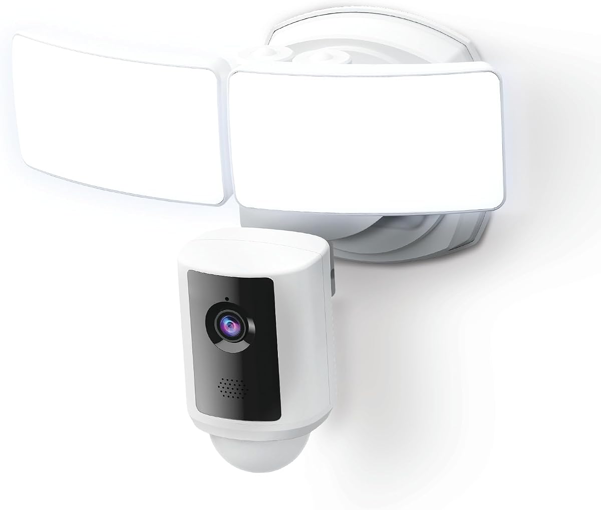 Cámara de seguridad con reflector WiFi, 5000 lúmenes, 1080p HD | Wi-Fi de 2,4 Ghz, funciona con Alexa y Google Home, control de aplicaciones, alertas de movimiento, visión nocturna, audio bidireccional, cableado, exterior