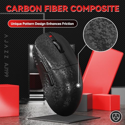Image of A.JAZZ Ajazz AJ199 Wireless Gaming Mouse Ultra-Lightweight 55g Tri-Mode Connection 24000 DPI PAW3311 Sensor Carbon Fiber Shell 500mAh Battery 1K Polling Rate Durable & Anti-Slip Design Black