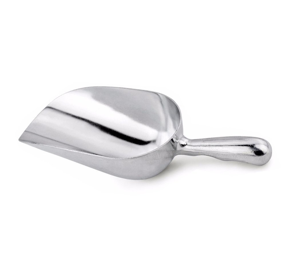 Tezzorio 12 Oz Heavy-Duty Cast Aluminum Scoop, Silver, Multifunctional, Durable, Rustproof, Ideal for Dry Goods, Candies, Pet Food, Flour, Bar, Buffet, Wedding Party
