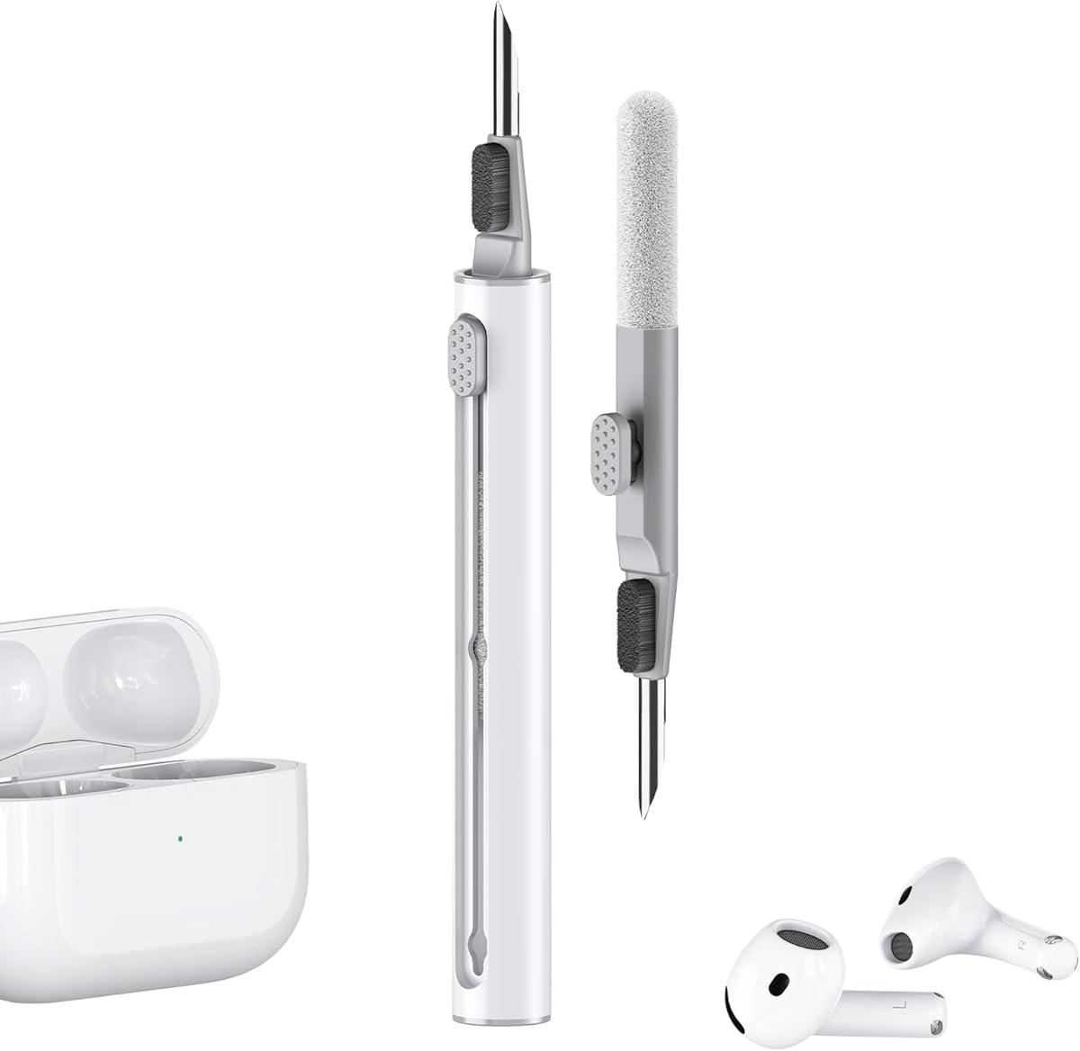 Inesore Cleaner Kit for Airpods Pro 3 2 1 Series,Multi-Function Cleaning Pen Tool for Earbuds Headphone iPhone Speaker Receiver Electronic Electronic Devices,with Soft Brush Flocking Sponge -White