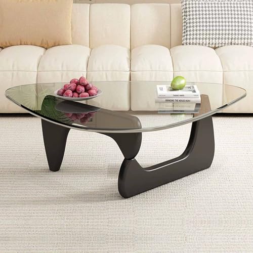JGJSQYY Moderna Mesa de Centro Triangular de Cristal Mesa de Centro de Cristal con Base de Madera para Sala de Estar, Balcón y Oficina Mesas de Café Mesa de Cristal Mesa de Salón Mesa Auxiliar