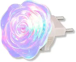 Luminária de Tomada LED Formato Rosa Multicolorida – Luz Noturna Decorativa para Quartos, Corredores, Infantil ou Adulto | Automática, Econômica e Encantadora