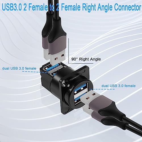 QIANRENON Dual USB 3.0 Panel Mount 90° Angle Adapter 5Gbps USB3.0 2 Female to 2 Female Right Angle Connector Mount Socket Dual USB3.0 Data Transfer and Charging, Extended Extension 2 USB3.0 Port by QIANRENON - Image 3