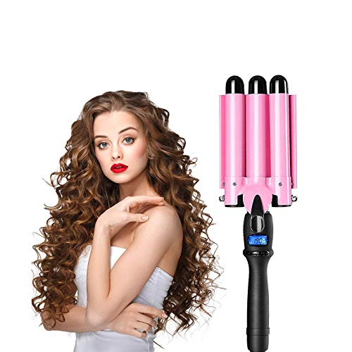 Perfson 3 Barrel Curling Iron Anti-scalding Crimper Hair Iron with LCD Temperature Display Multi-Gear Temp Control Heats Up Quickly Curly Hair Styling Tools
